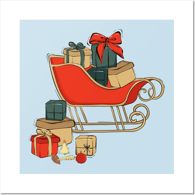 Christmas sleigh gifts Wall Art by Milatoo